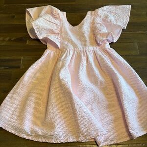 Monica+Andy Pink Seersucker Dress Striped Ruffle Sleeves Organic Cotton 4T